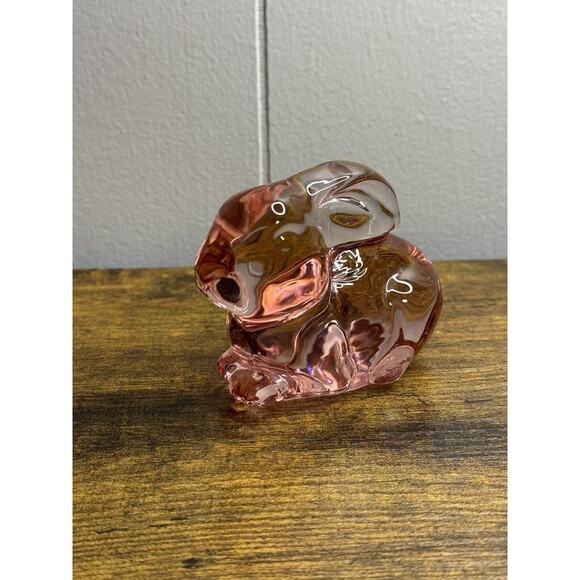 Hand Blown in Mold Pink Glass Bunny Rabbit Paperweight - Picture 2 of 5